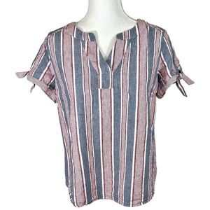 Christopher & Banks- Red/Gray Stripe Linen Blend Tunic Top- Size L